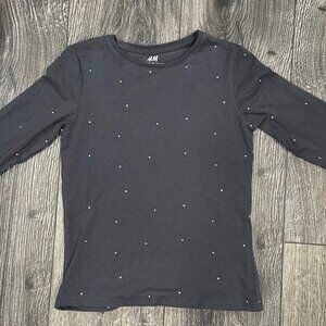 H&M Dark Grey with White Polka Dots Long-sleeved Shirt, Size 6X/7